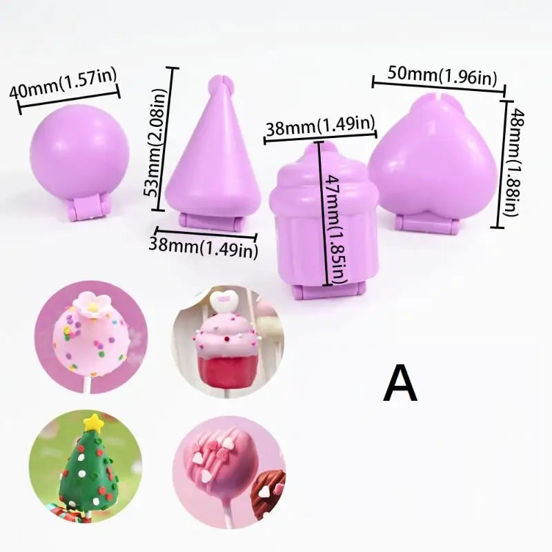 4pcs/set Round/Heart/Cone/Cupcake Lollipop Mold Plastic Cookies Cakepop Mould DIY Fon alternate view