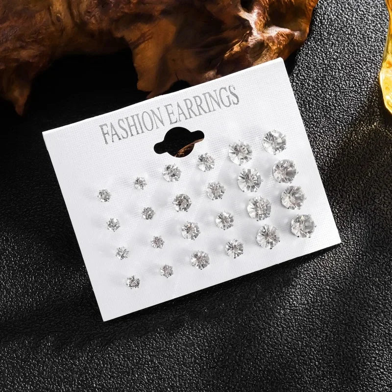 White Crystal Wedding Stud Earrings for Women Men 12 Pair alternate view