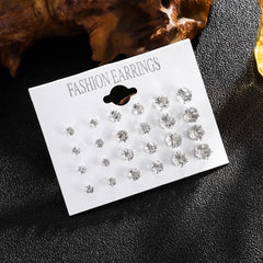 White Crystal Wedding Stud Earrings for Women Men 12 Pair alternate view