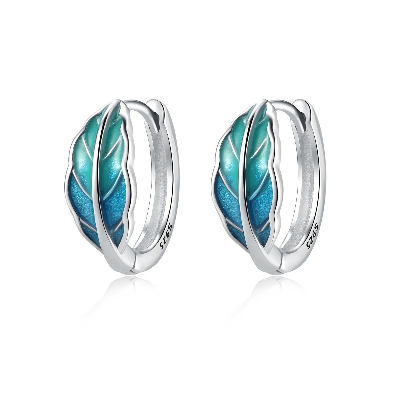 925 Sterling Silver Purple Flowers Plants Leaf Series Blue Iris Flower Earring Hoop E lifestyle view