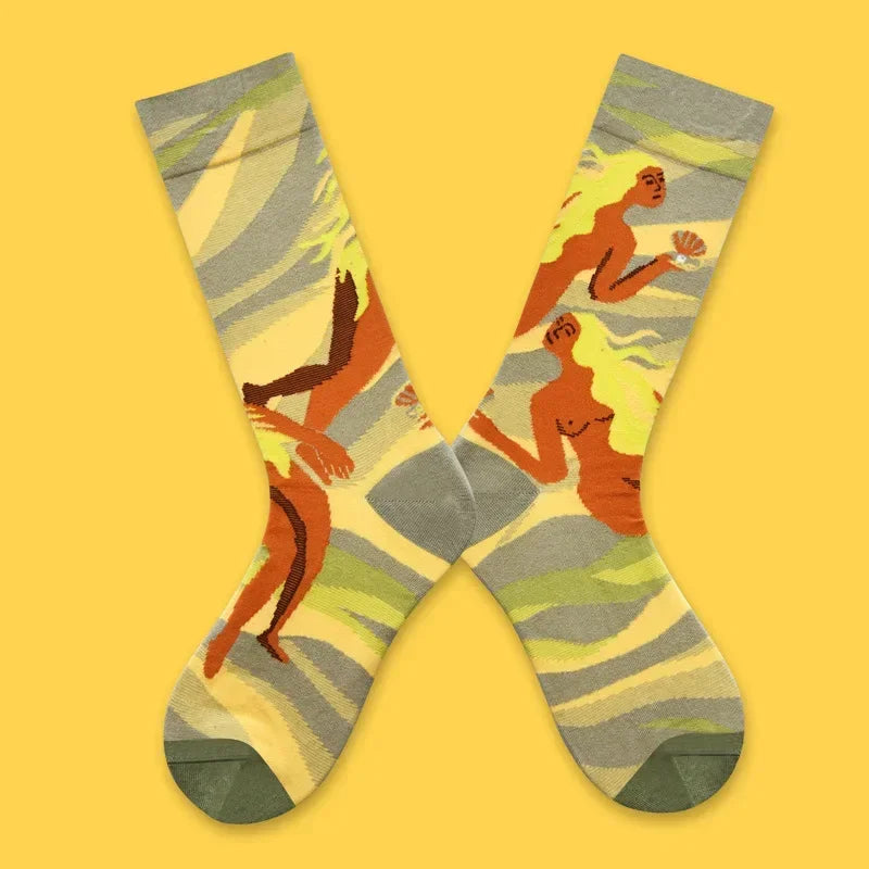 1 Pair Canvas Lattice Plant Art Funny Socks Women Novelty Abstract Cute Socks Women Jacq detail view