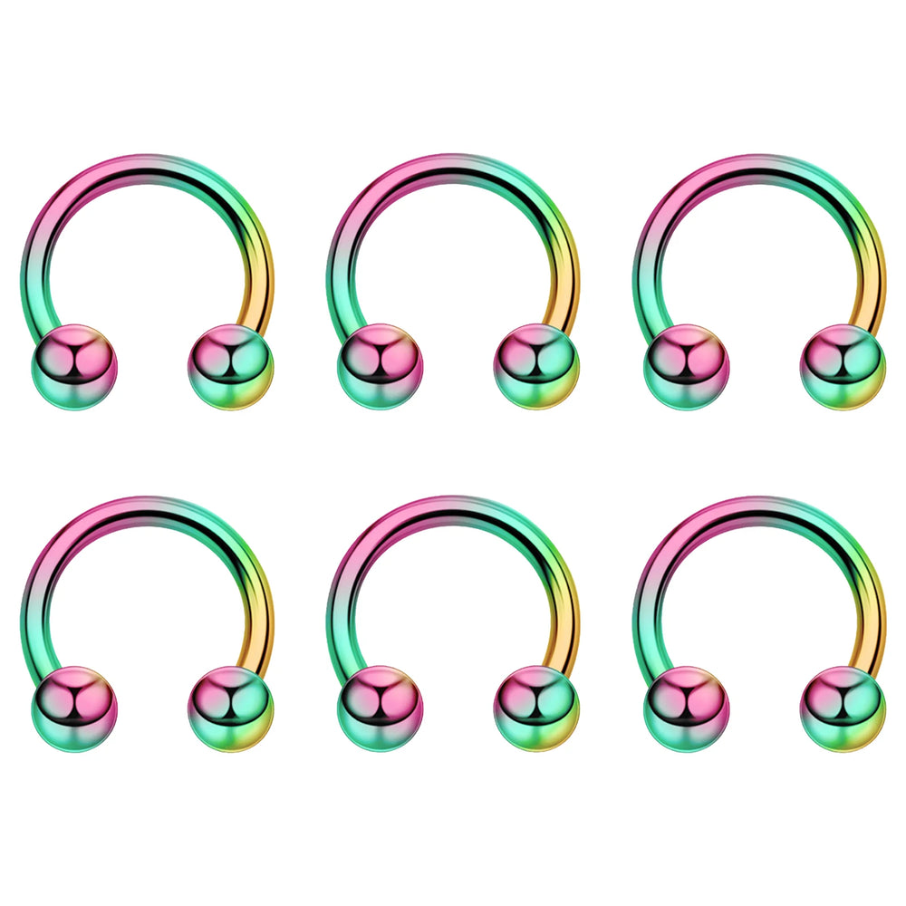 6pcs Stainless Steel U-Shaped Nose Ring - Classic Ball Closure Stud, European Style additional angle