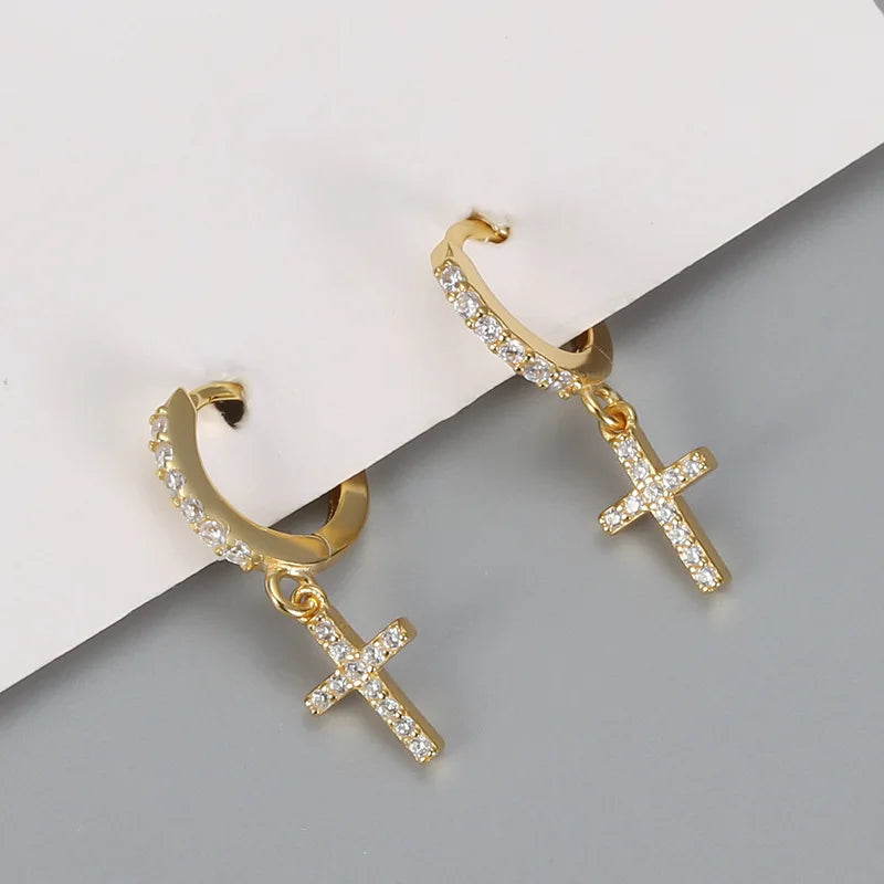 VOQ Silver Color Cross Zircon Pendant Earrings Personality Accessories Pendant Earrin alternate view