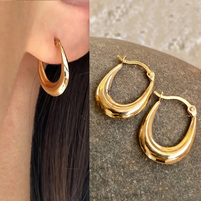 Geometric Metal Hoop Earrings for Women | Trendy Fashion Jewelry Set lifestyle view