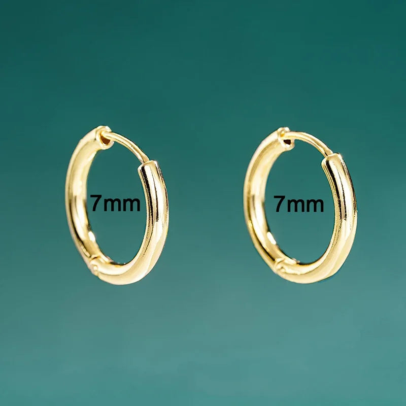 Huitan Glossy Minimalist Hoop Earrings Chic 6mm/7mm/8mm/9mm/10mm/12mm Ear Piercing Acc close-up view