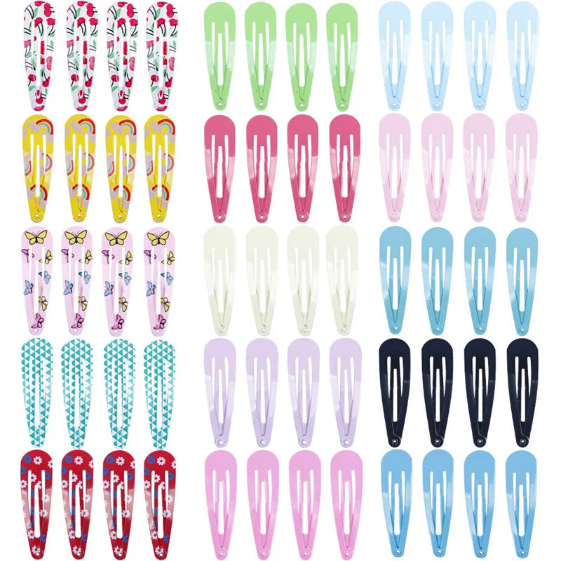 50Pcs/Lot Alloy Hair Accessories Children Hairpin Print Flower Cartoon Hairclip Solid Candy Color Head Barrettes Girls Headdress