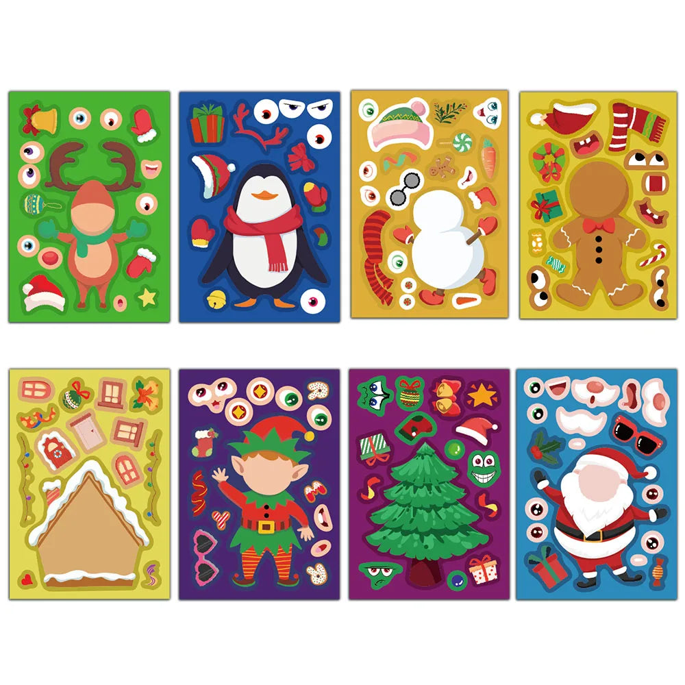 8PCS Christmas Face Changing Series Stickers Account Materials Skateboarding Notebook close-up view