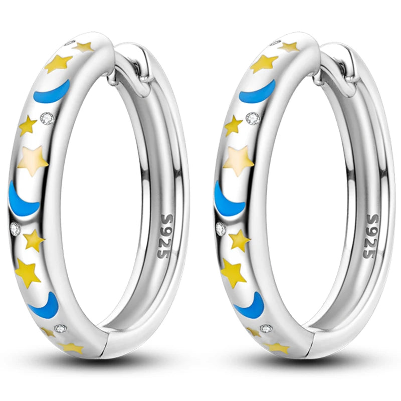 Colorful 925 Sterling Silver Hoop Earrings for Women | Classic Circle Earrings