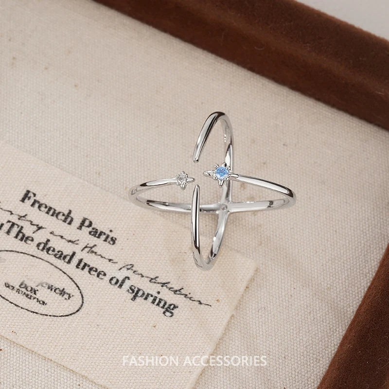 VENTFILLE 925 Sterling Silver Flower Lace Ring Korean Fashion Opening Inlaid CZ Adjustab detail view