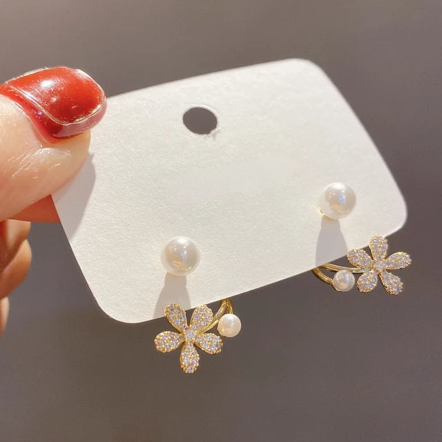Upscale 14k Gold Jewelry Real Gold Earrings Zircon Pearl Twist Luxury Stud Earrings for detail view