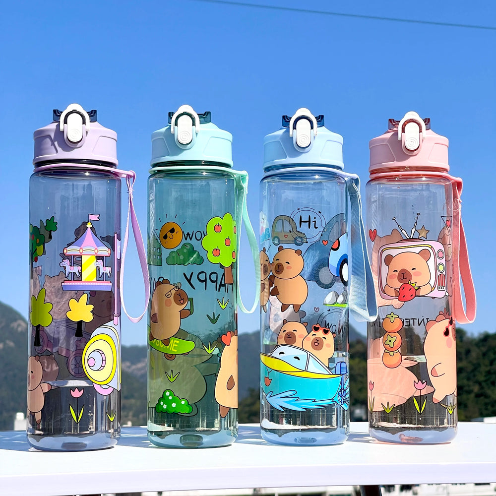 Kapibala Straw Cup Large Capacity 800ml Sports Outdoor Cute Portable Sports Camping Cup Water Bottle