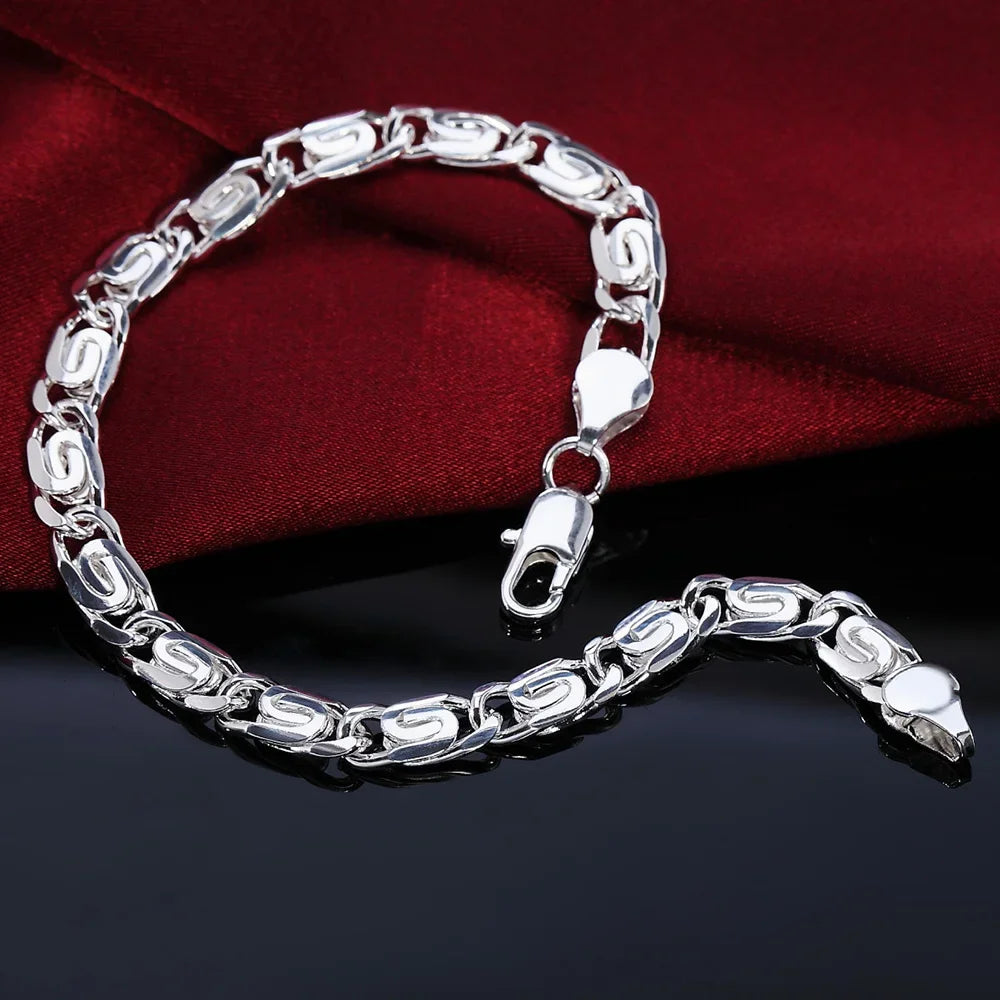 Fine 925 Sterling Silver Noble Nice Chain Solid Bracelet for Women Men Charms Party Gi close-up view