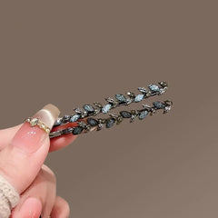2Pcs/set Rhinestone Glaze Leaf Hairpin Cute and Sweet Women's Foredead Bangs Side Clip Metal One-word Clip Hair Accessories