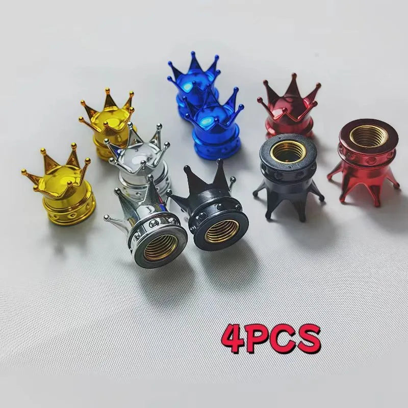 4 PCS Universal Crown Wheel Valve Covers Air Dustproof Waterproof Car Motorcycle Tyre Rim Covers Car