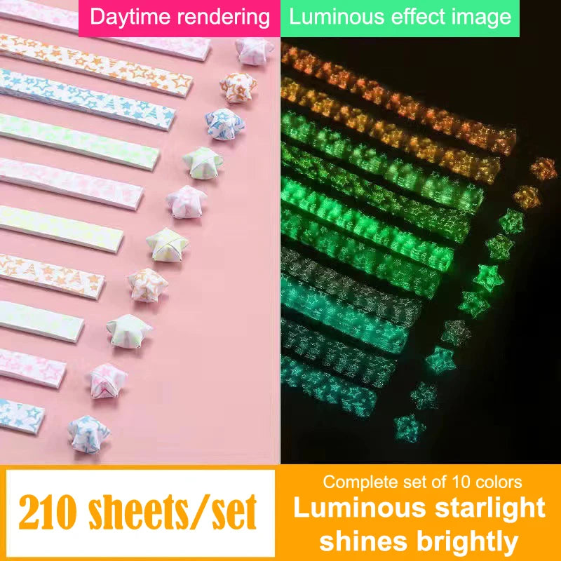 210 Sheets Luminous Origami Paper Stars | DIY Craft Kit for Glowing Lucky Stars detail view