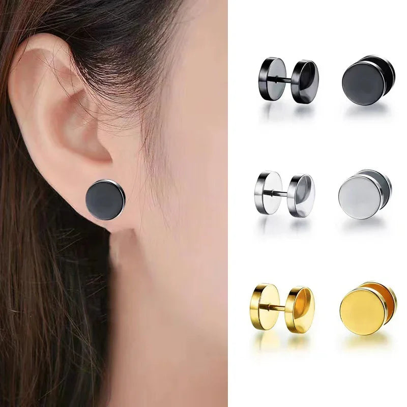 Unisex Punk Black Stainless Steel Hoop Earrings | Gothic Fake Earring Set additional angle