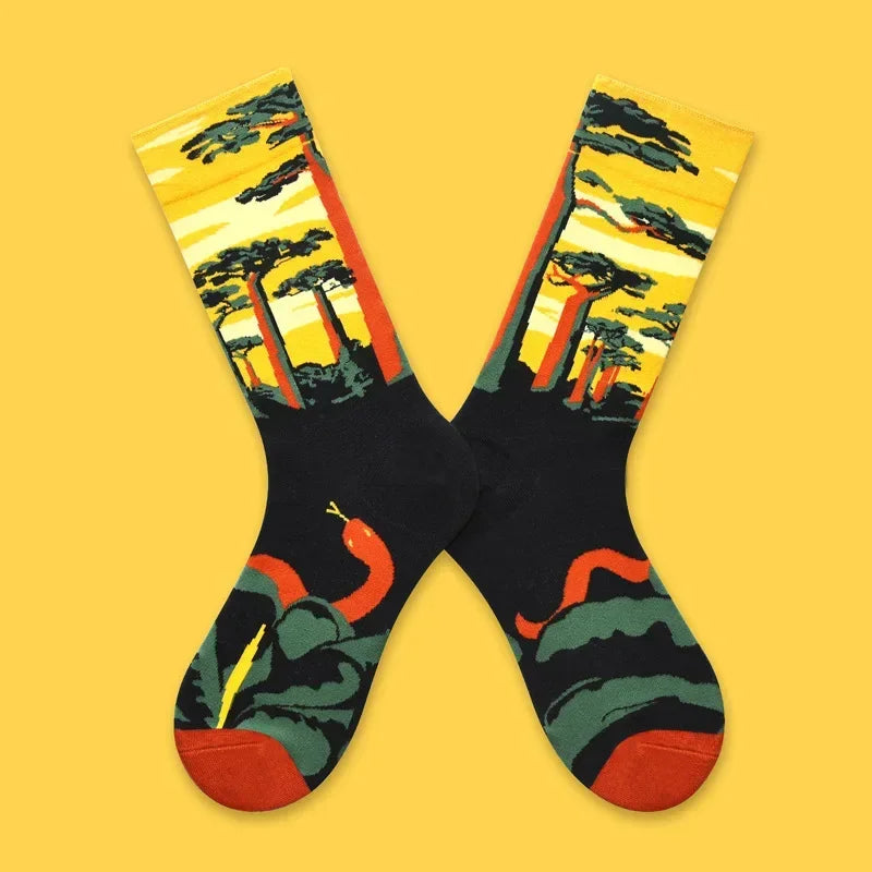 1 Pair Canvas Lattice Plant Art Funny Socks Women Novelty Abstract Cute Socks Women additional angle