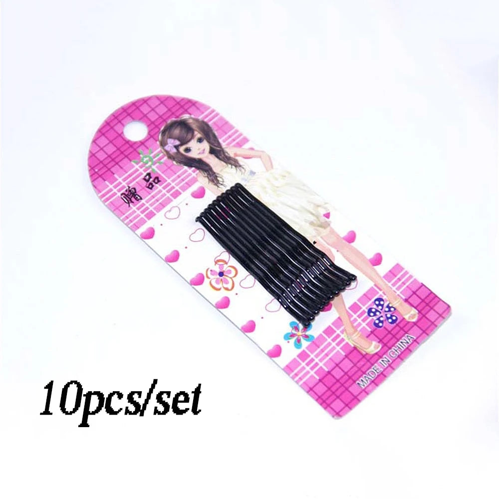 24pcs/set Simple Black Wavy Hairpins Reusable Non Slip Metal Invisible Bobby Pins Side B detail view