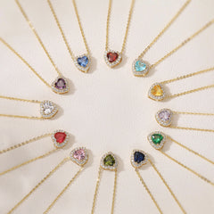 HECHENG Luxury Colored Crystal Heart Pendant Ocean Heart Necklace Brass Golden Plated alternate view