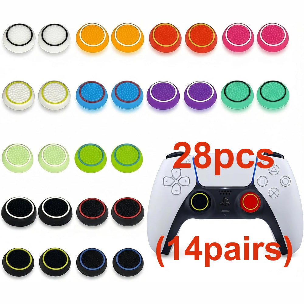 28 Pack Silicone Anti-Slip Thumb Grips for PS5 PS4 Controller | Multicolor Joystick C alternate view