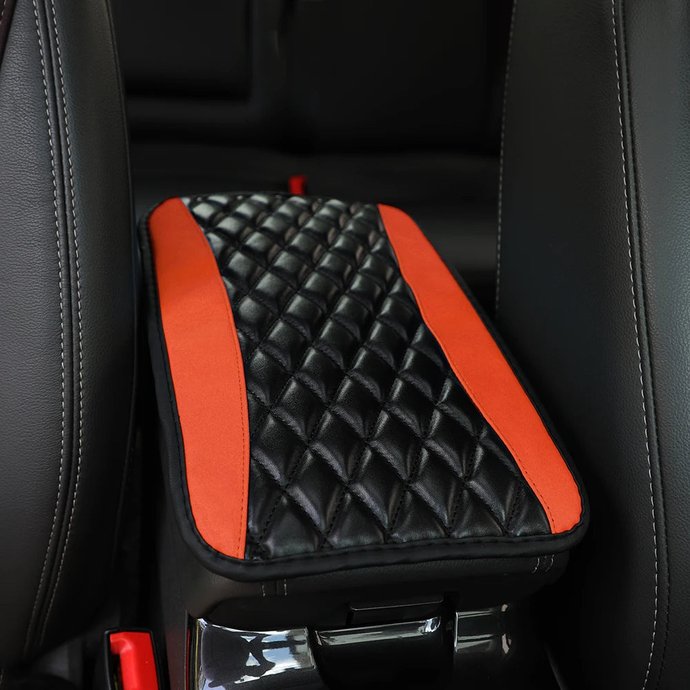 PU leather multi-color three-dimensional embroidered car armrest cushion, center cons alternate view