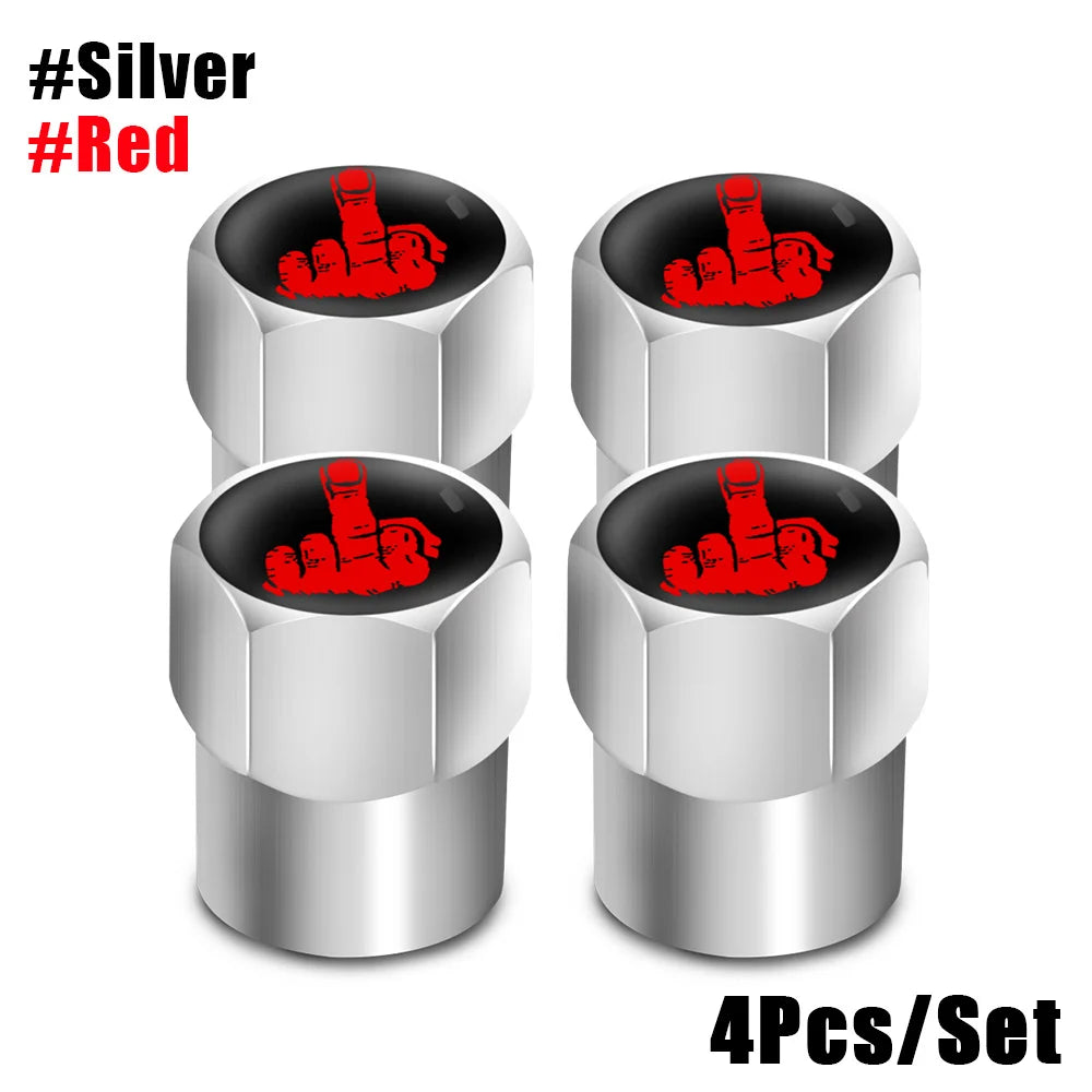 Red Skull Logo Valve Caps 4 Pcs Aluminum Alloy Tire Stem Covers additional angle