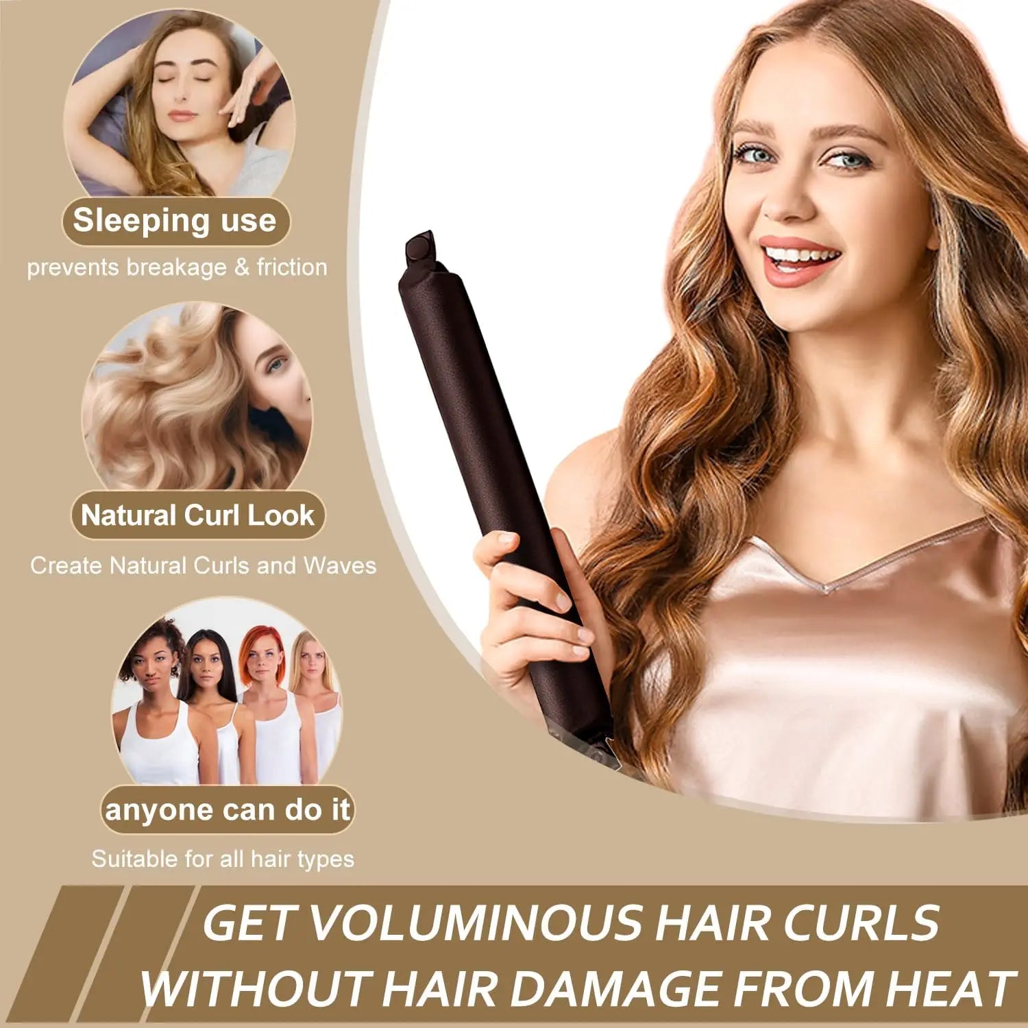 Satin Heatless Curling Rod Headband Set | No Heat Hair Curlers for Overnight Lazy Cur lifestyle view