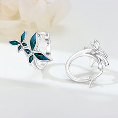 PANPOKI Original 925 Sterling Silver Double Butterfly Insect Earrings Women Hoop Earring Anniversary