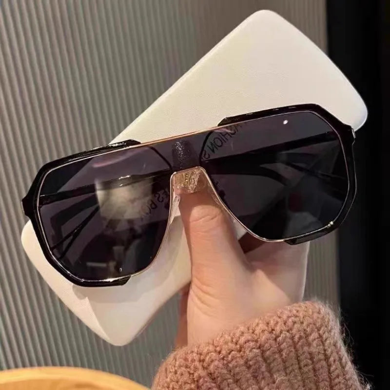 Trendy Polygonal Punk Sunglasses Oversized Advanced Sense One Piece Large Frame Glasses Steampunk Eyewear UV400