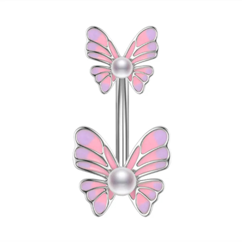 1PCS Pink Crown Belly Button Rings Jewelry Stainless Steel Heart Navel Piercing Bar additional angle