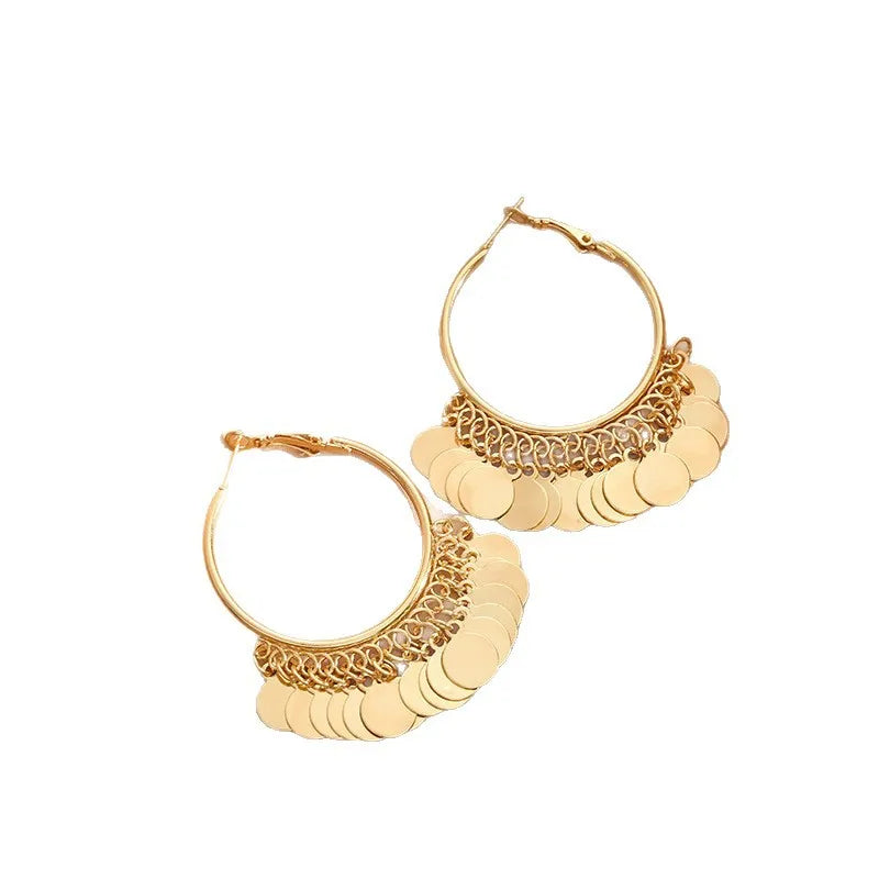 Geometric Disc Charm Earrings | Fashion Hoop Earrings for Women detail view