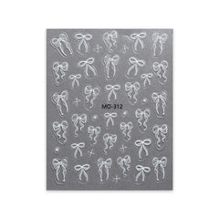 Bowknot Nail Stickers 3D Relief White Ribbon Cute Sweet Pink Self-Adhesive Nail Art Deco detail view