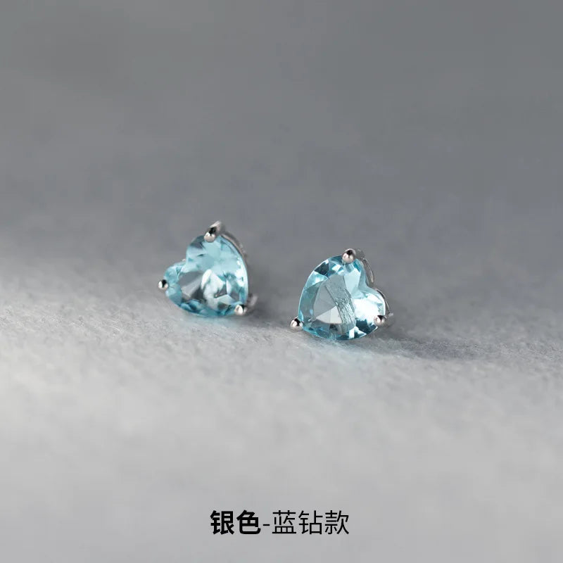 925 Sterling Silver Heart Zircon Piercing Stud Earrings Wedding Luxury Elegant Jewelr alternate view