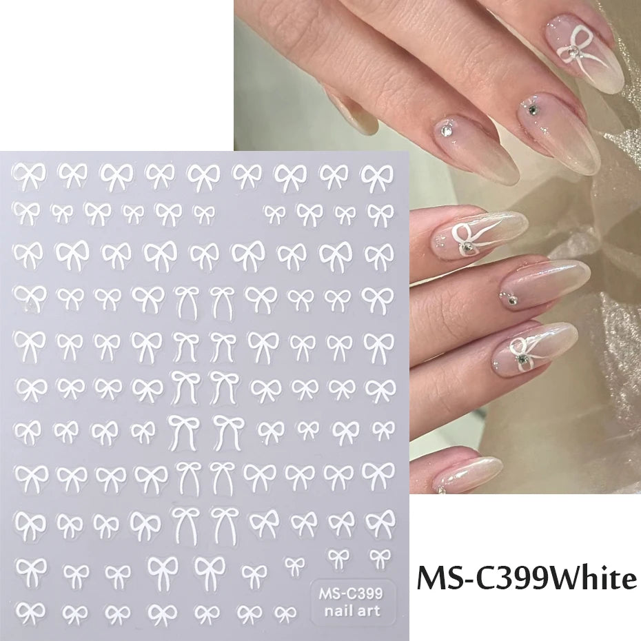 1/2pcs Black White Pink Mini Bowknot Design Nail Art Sticker Self Adhesive Lace Ribbo alternate view