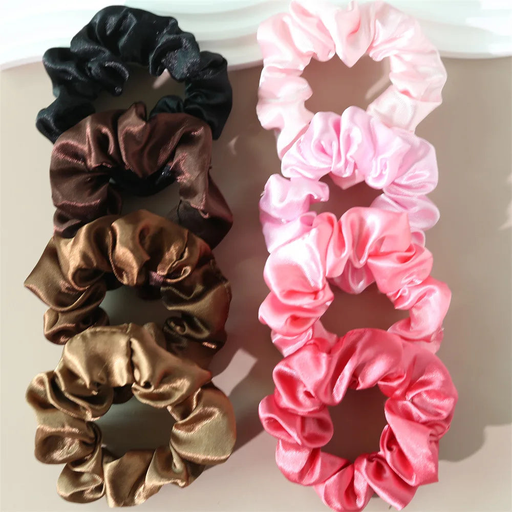 8Pcs/set Bright Color Silk Hair Scrunchies Women Y2K Solid Color Elastic Hair Bands P alternate view