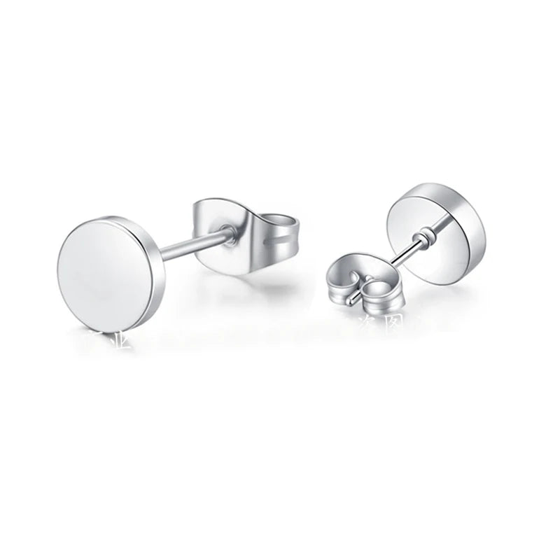Titanium Steel Stud Earrings for Men Women | Round Black Punk Ear Studs Gift additional angle