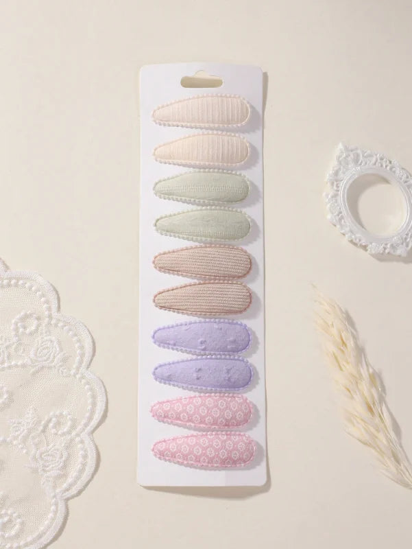 10Pcs/Lot Fresh Print Cotton Alloy Hair Clips for Kids Fabric Plaid BB Hairpins Girl Hai detail view