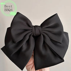 (BBQ4)Elegant Bow Ribbon Hair Clip Fashion Simple Solid Satin Spring Clip Hair Pin Retro Headband With Clip Girl Hair Accessory