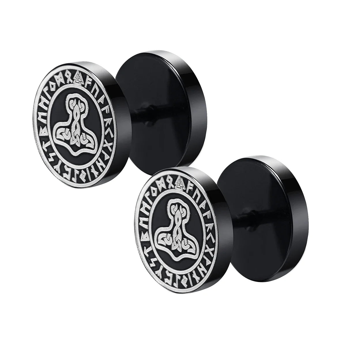 Gothic Norse Viking Runes Stud Earrings for Men Boys,Rock Punk Stainless Steel Valknu alternate view