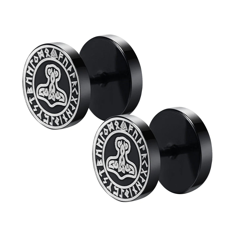 Gothic Norse Viking Runes Stud Earrings for Men Boys,Rock Punk Stainless Steel Valknu alternate view