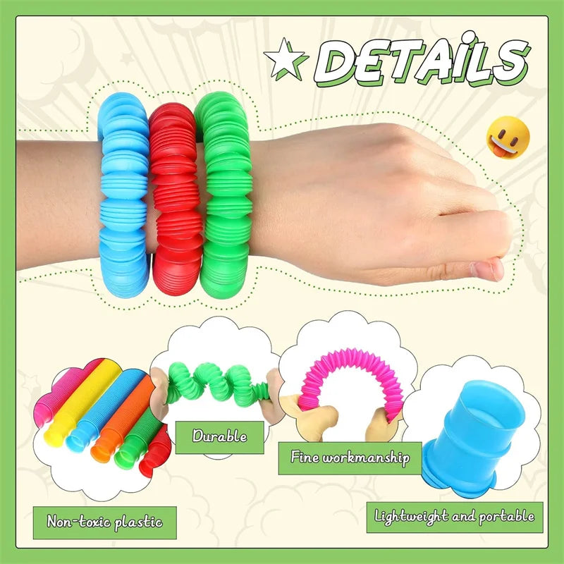 5/10 Pcs Pop Tubes Sensory Fidget Tubes with Autism Classroom Prizes Gifts Fidget Toy close-up view