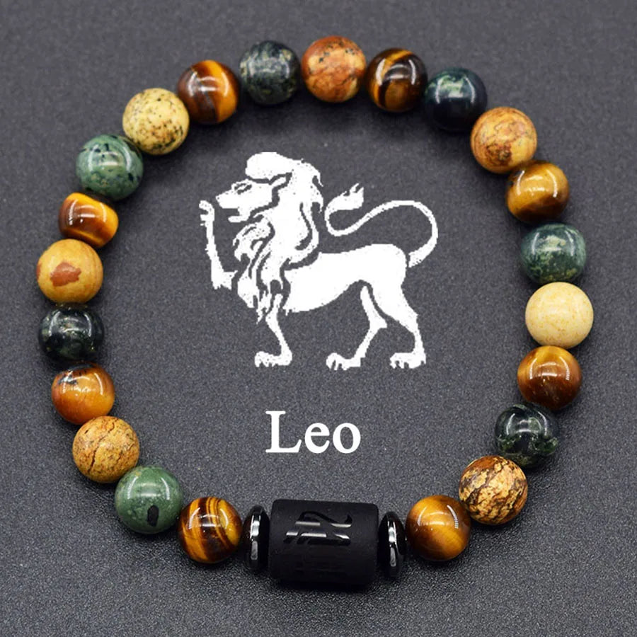 12 Zodiac Sign Bracelet Homme Constellation Bangle Natural Yellow Tiger Eye Stone H additional angle