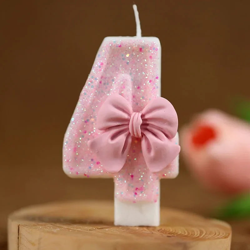 Pink Bow 3D Number Cake Candles for Birthday Party Decorations Birthday