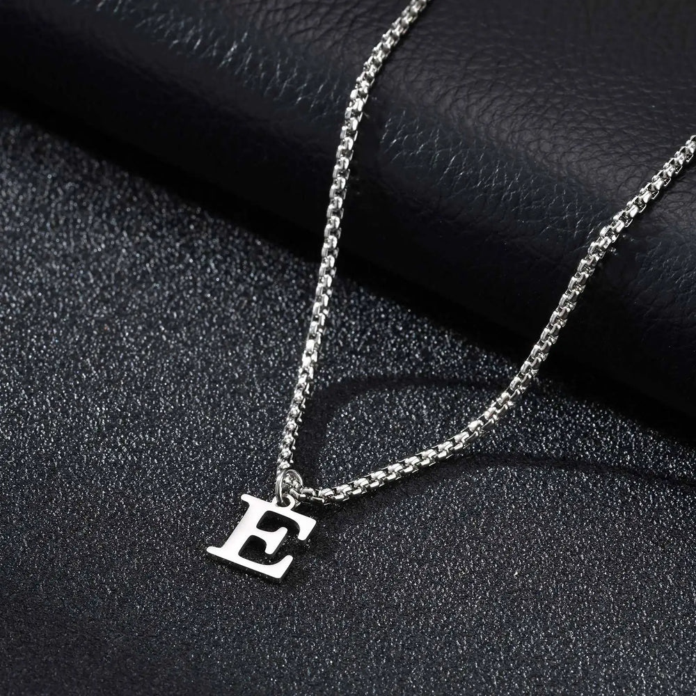 Minimal A-Z Initial Necklace for Men | Stainless Steel Letter Pendant detail view