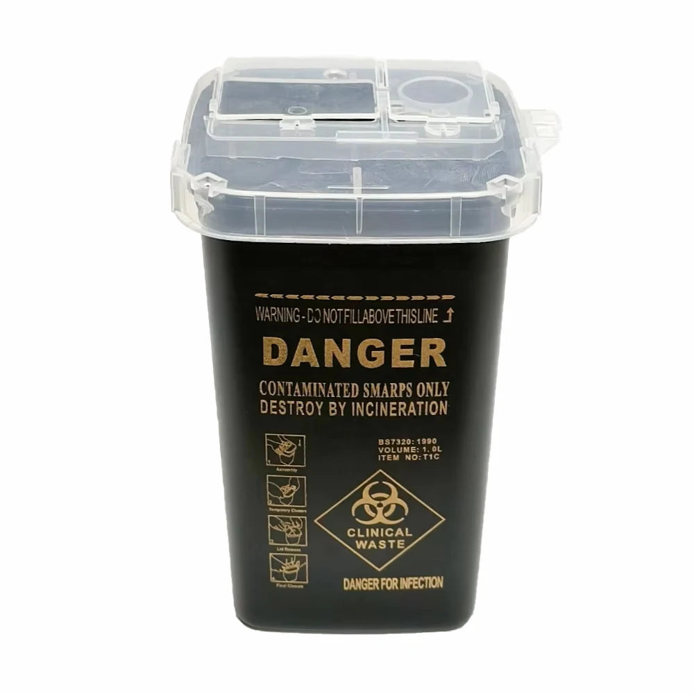 1L Tattoo Sharps Container Plastic Puncture-Proof Needle Disposal Box detail view