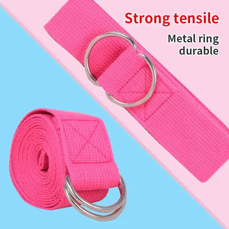Cotton Yoga Strap | Adjustable D Ring Buckle Belt for Pilates and Dance close-up view