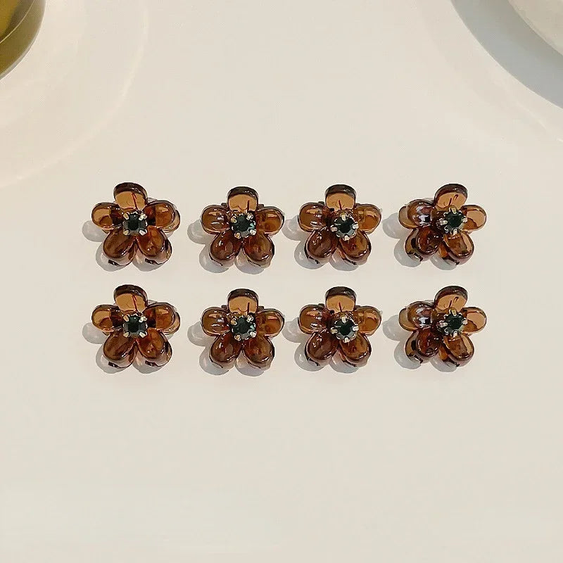 10pcs/set Girls Mini Floral Hair Claw Kawaii Pearl Rhinestone Hair Clip Claw Clamp Braid Headwear Women Kids Hair Accessories