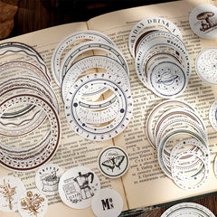 Vintage Round Stickers for Journaling | 24pcs Retro Collage Label Pack close-up view