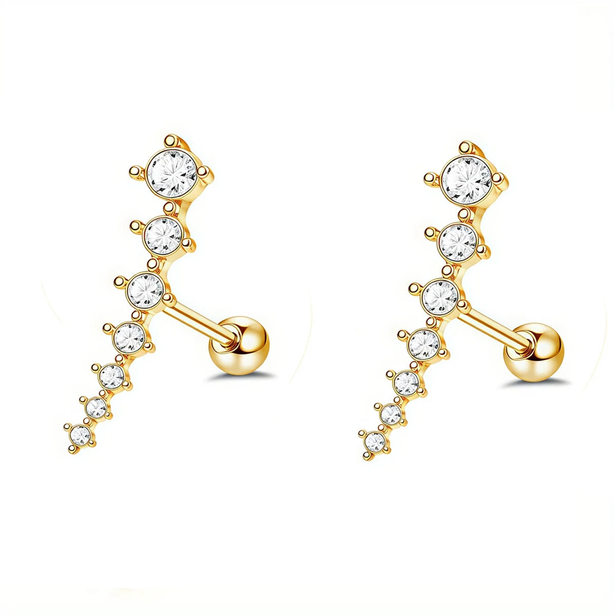 EVISPOL 2Pcs 16G Stainless Steel Screw Back Stud Earrings for Women, Cubic Zerconia Cart detail view