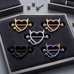 1/5Pairs 316L Stainless Steel Nipple Ring for Women, Various Colors Devil Love Heart Nip detail view